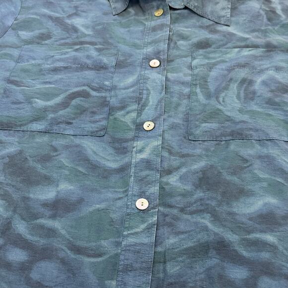 & Other Stories Women Shirt Short Sleeve Boxy Button Up Wavy Printed Blue - Picture 5 of 9